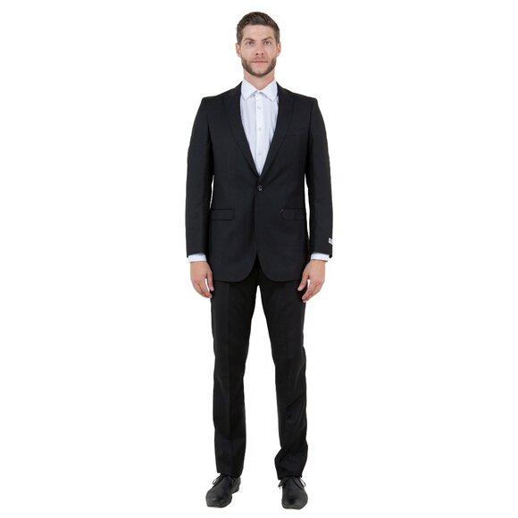 Mens 2-Piece Pick Stitch Suit, Slim-Fit Black - Picture 2 of 7